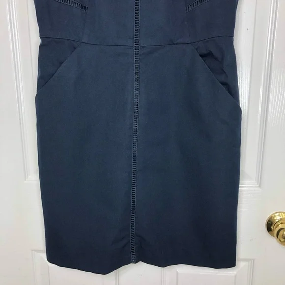 J Crew Cotton Blend Navy Blue Ladder Stitch Pockets Sheath Career Dress 10P - Picture 4 of 15
